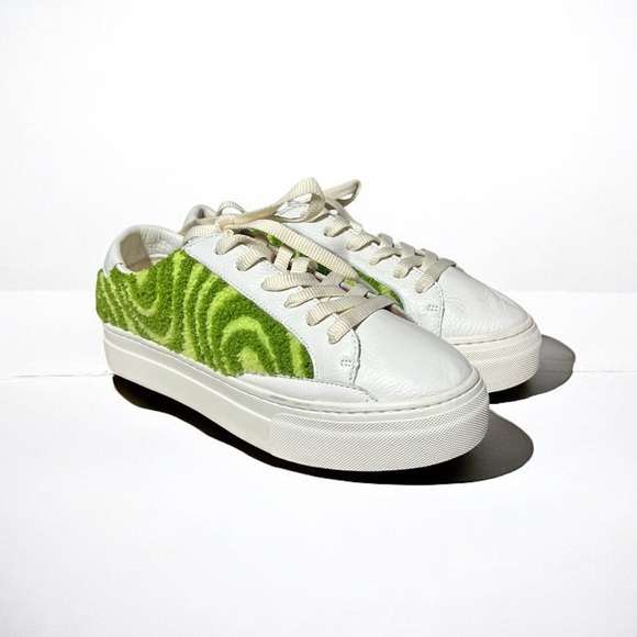 🌻NEW NWOT Soludos Psychedelic Green Spiral Ibiza Platform Leather Sneakers 7.5 - Picture 4 of 9